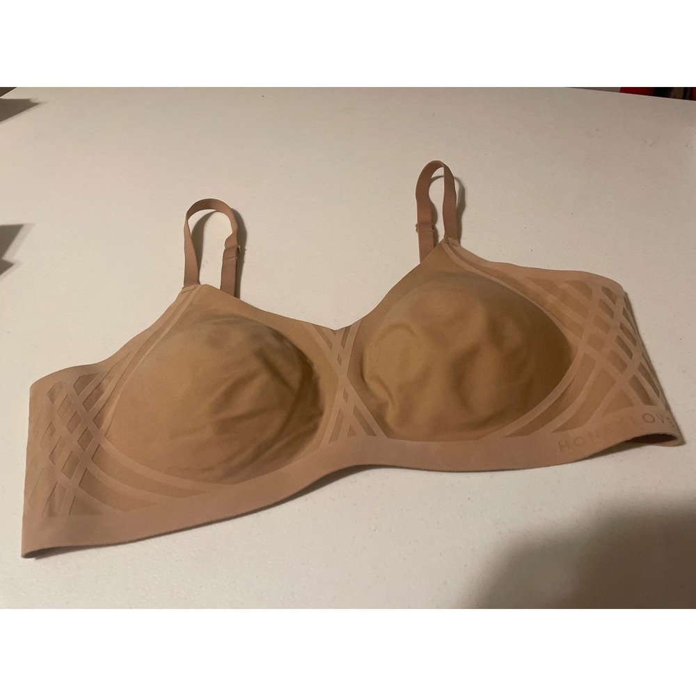 Honeylove Crossover Bra Tan Nude Wireless Seamless Size Large 38B/C LWBR0201